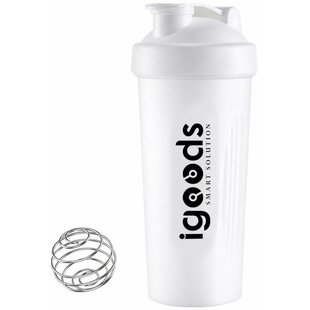 Igoods Shakebeker – Met RVS Mixerbal – BPA-vrij & Lekvrij – Shaker voor Proteïne Shakes, Smoothies & Sportvoeding – Fitness Shake Cup – 600ml – Wit