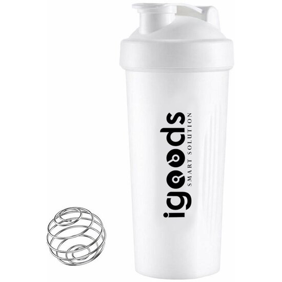 Igoods Igoods Shakebeker – Met RVS Mixerbal – BPA-vrij & Lekvrij – Shaker voor Proteïne Shakes, Smoothies & Sportvoeding – Fitness Shake Cup – 600ml – Wit