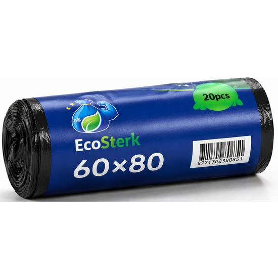 EcoSterk EcoSterk Vuilniszakken - 60 Liter - 20 Stuks - Afvalzakken - Gerecycled LDPE - Zwart