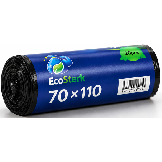 EcoSterk EcoSterk Vuilniszakken - 120 Liter - 20 Stuks - Afvalzakken - Gerecycled LDPE - 70cm x 110cm - Zwart