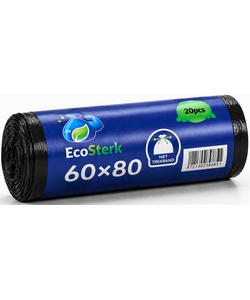 EcoSterk Vuilniszakken - 60 Liter - 20 Stuks - Afvalzakken - Met Trekband - Gerecycled LDPE - Zwart