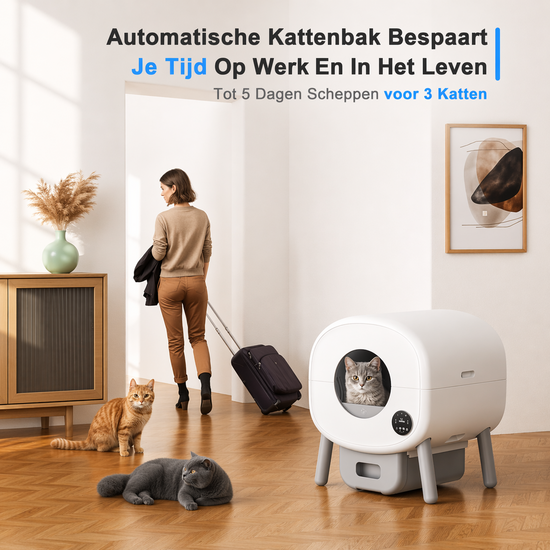 Igoods Igoods Automatische Kattenbak - Zelfreinigende Kattenbak - Elektrische Kattenbak - Inclusief App en Led Touch - Inclusief Zakjes en Deodorant - 76L - Wit