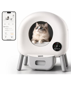 Igoods Automatische Kattenbak - Zelfreinigende Kattenbak - Elektrische Kattenbak - Inclusief App en Led Touch - Inclusief Zakjes en Deodorant - 76L - Wit