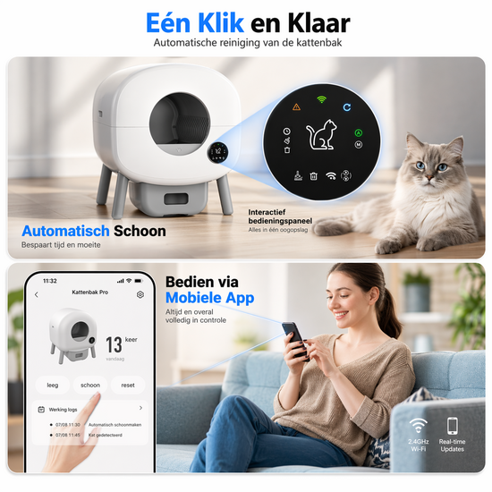 Igoods Igoods Automatische Kattenbak - Zelfreinigende Kattenbak - Elektrische Kattenbak - Inclusief App en Led Touch - Inclusief Zakjes en Deodorant - 76L - Wit