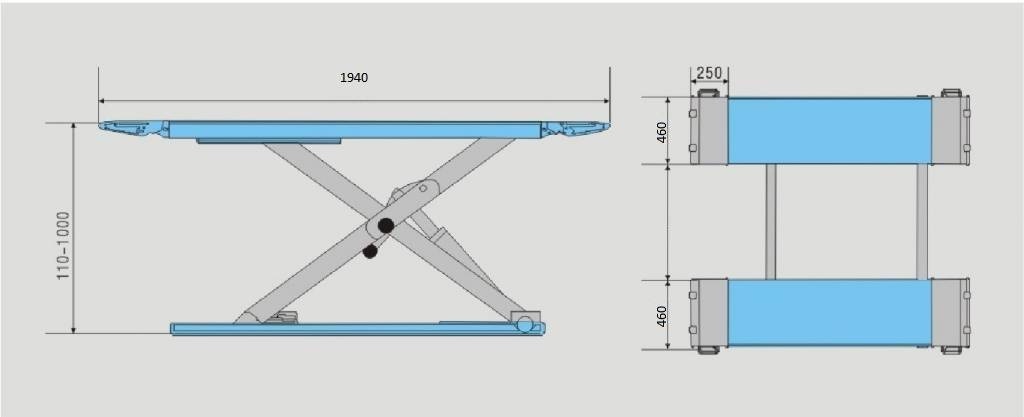 TM 3 Tonnen Reifendienst Scherenhebebühne , Reinigungsbrücke, Reinigungsbrücke, Reifenbrücke - 230 Volt