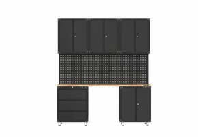 Premium Komplette Werkstatteinrichtung mit Werkbank und Werkzeugschränken 9 Stück , schwarz