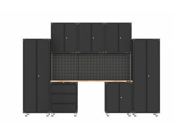 Premium Komplette Werkstatteinrichtung mit Werkbank und Werkzeugschränken 11 Stück , schwarz