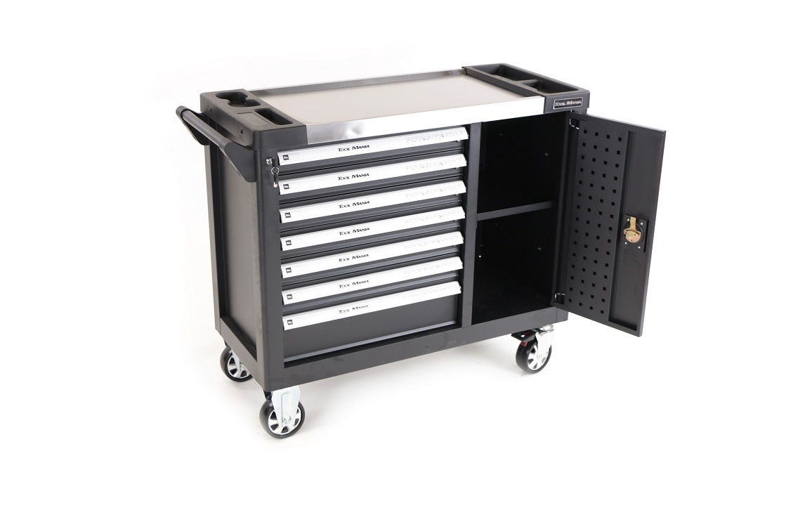 TM XL Premium Werkzeugwagen 7 Schubladen Werkstattwagen mit Werkzeug befüllt 274 teilig