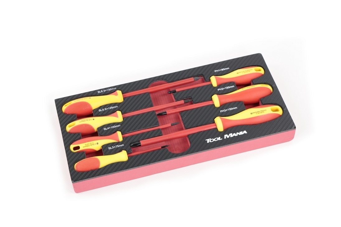 TM 7-teiliges VDE-Schraubendreher-Set mit Schaumstoff-Carbon-Look-Inlay
