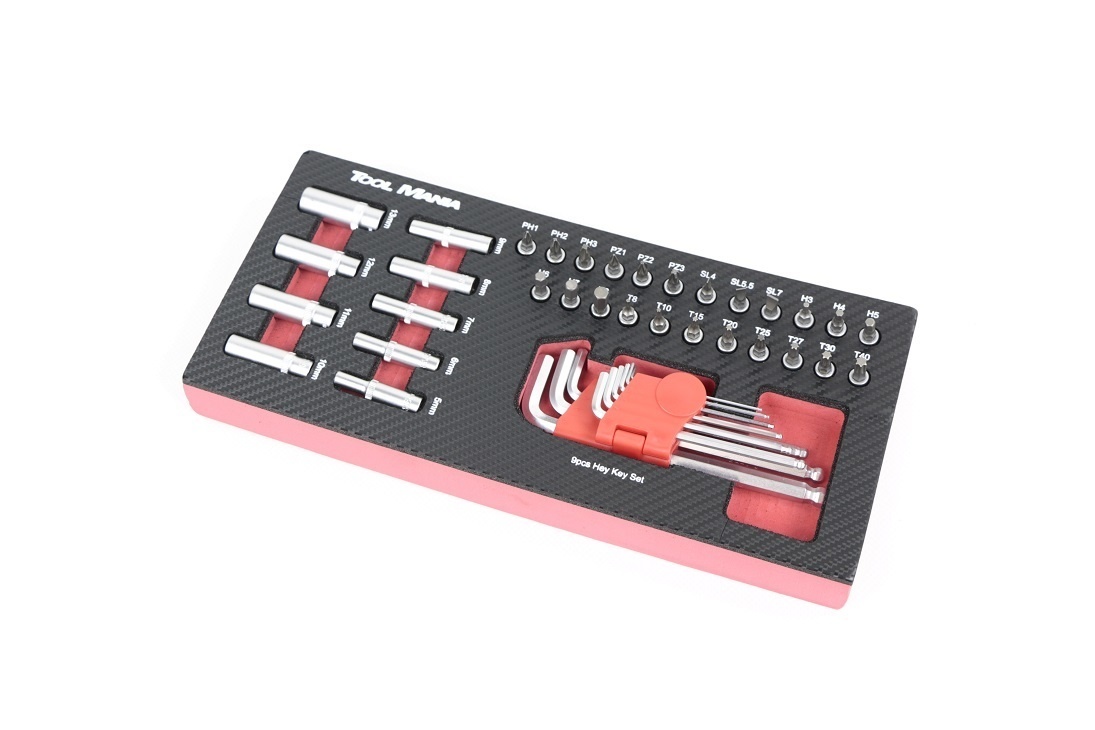 TM 42-teilige Steckschlüsseleinsätze Inbus und Bitset 1/4 Schaumstoffeinlage in Carbonoptik