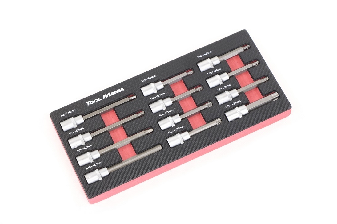 TM 12-teiliges Rib, Inbus, Torx 1/2 Sockel-Set Schaumstoff-Carbon-Look-Inlay