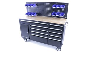 TM Werkzeugwagen mit Rückwand - Holzarbeitsplatte - 158 cm
