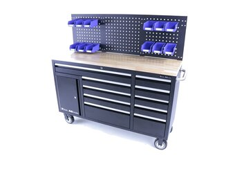 TM Werkzeugwagen mit Rückwand - Holzarbeitsplatte - 158 cm