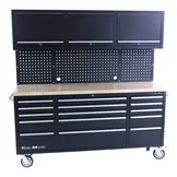 TM 182 cm Werkbank mit Schrankwand und Holzplatte Schwarz