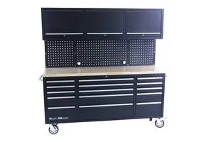 TM 182 cm Werkbank mit Schrankwand und Holzplatte Schwarz