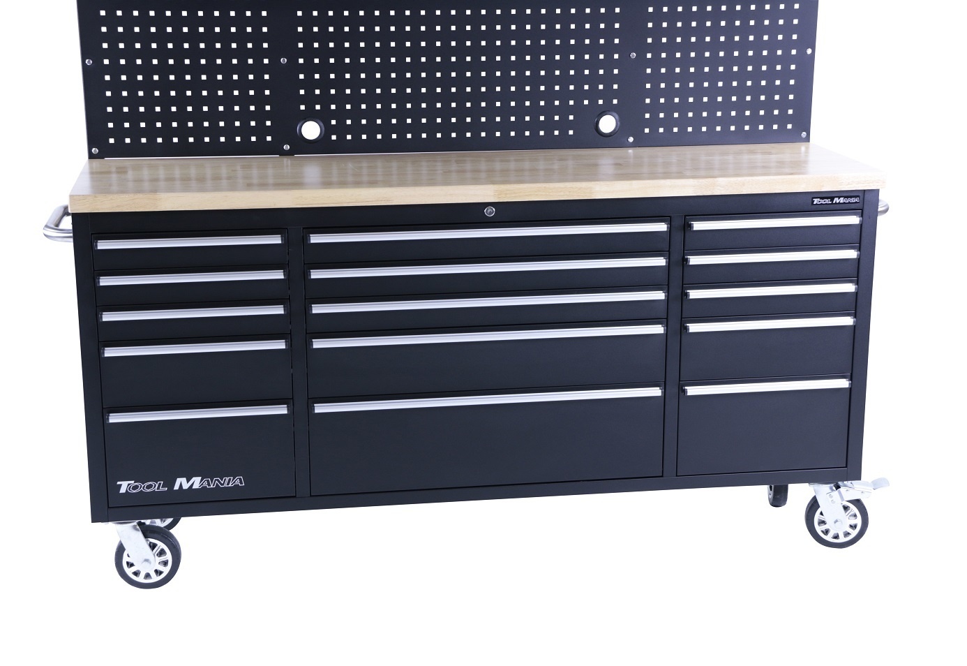 TM 182 cm Werkbank mit Schrankwand und Holzplatte Schwarz