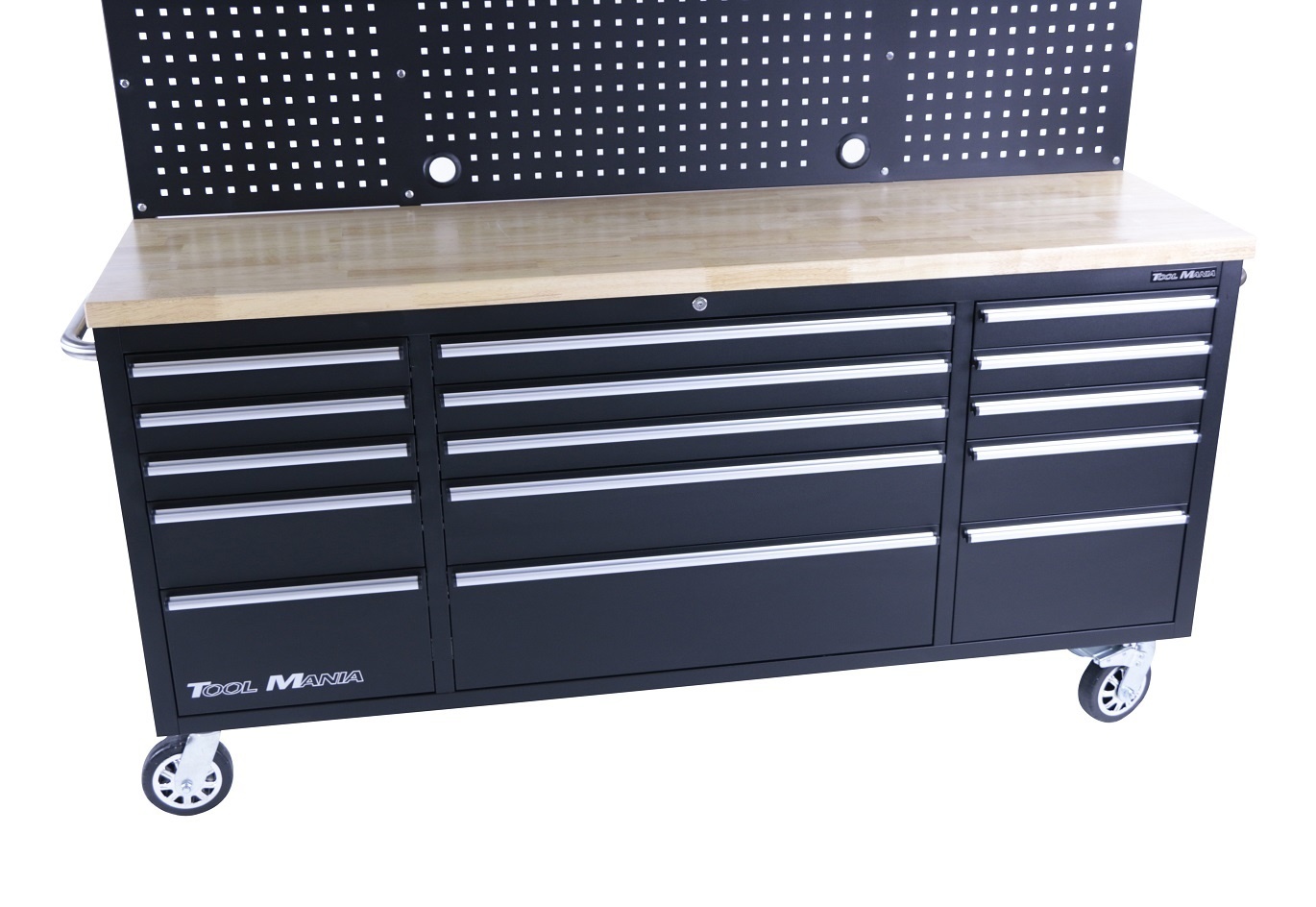 TM 182 cm Werkbank mit Schrankwand und Holzplatte Schwarz