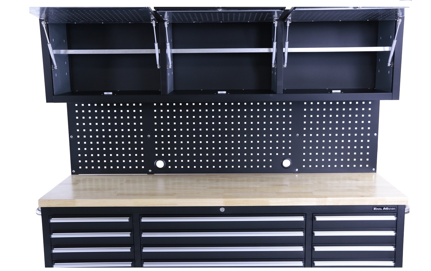 TM 182 cm Werkbank mit Schrankwand und Holzplatte Schwarz