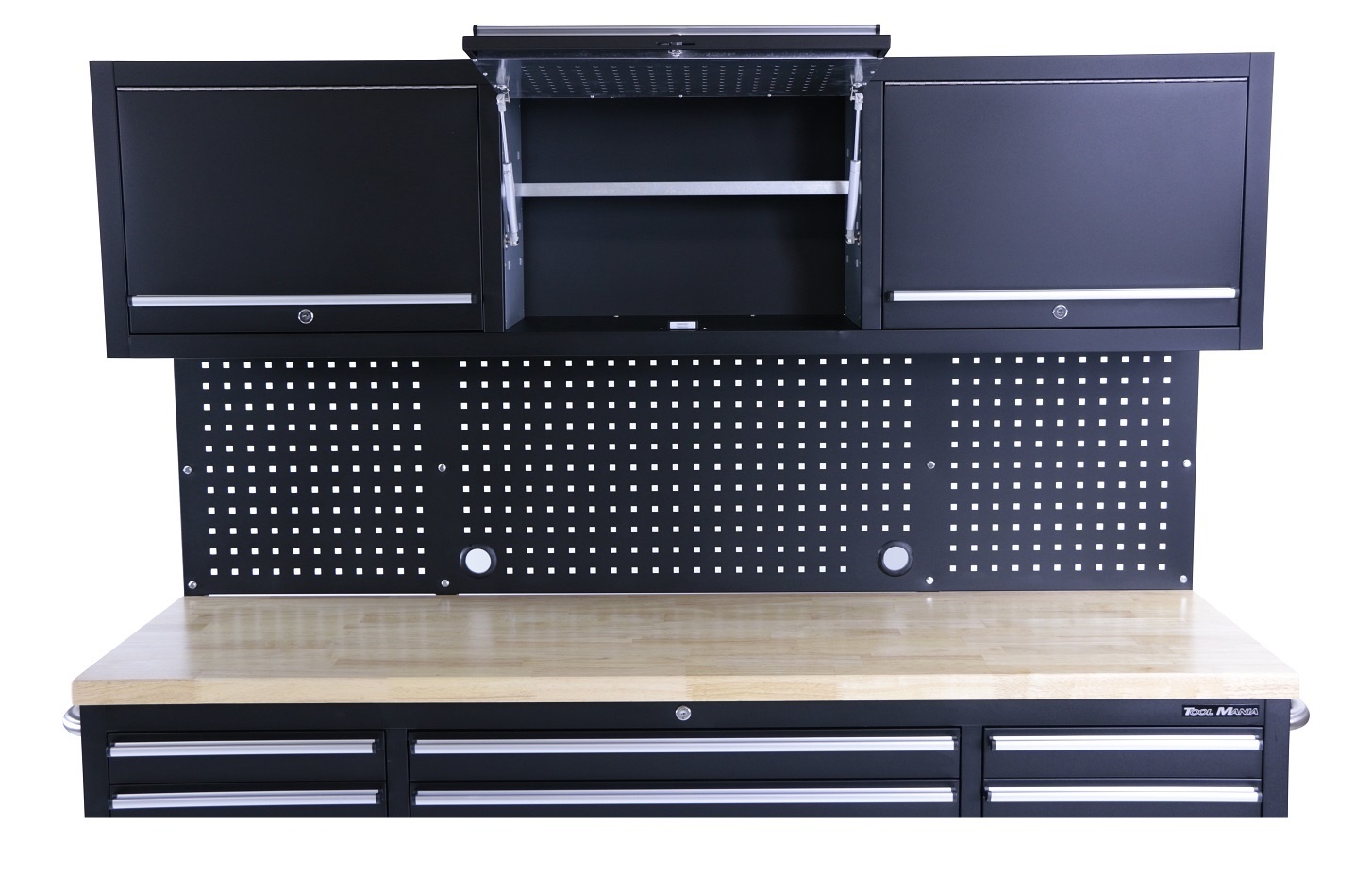 TM 182 cm Werkbank mit Schrankwand und Holzplatte Schwarz