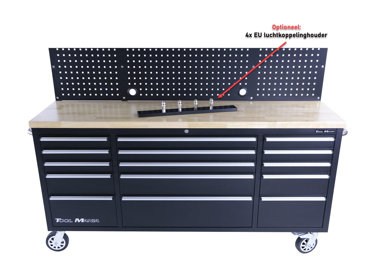 TM 182 cm Werkbank mit Schrankwand und Holzplatte Schwarz