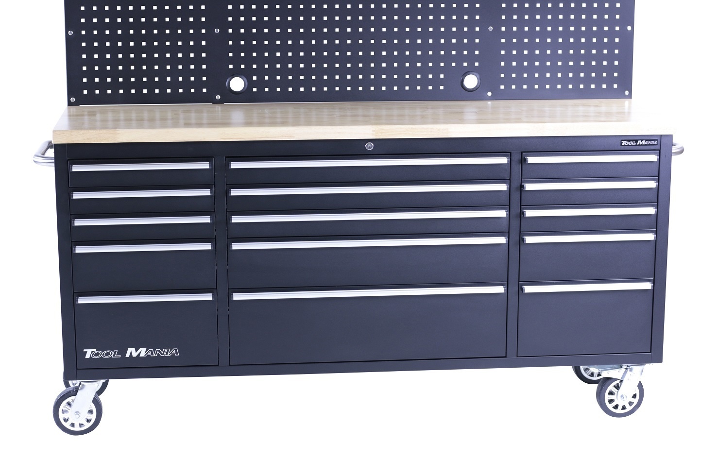 TM 182 cm Werkbank mit Schrankwand und Holzplatte Schwarz