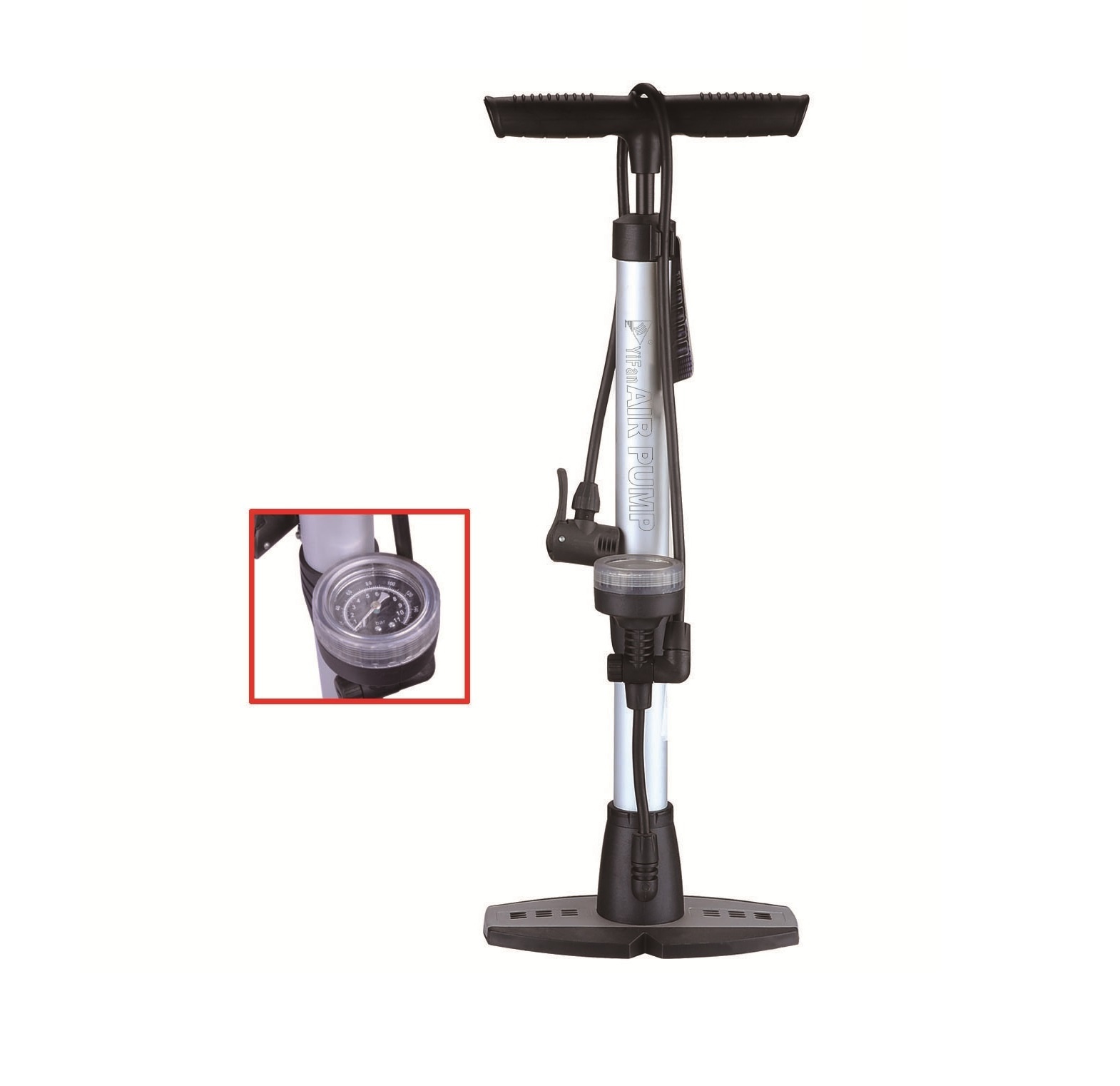 TM Professionelle Fahrradpumpe mit Manometer und Adapter-Set