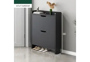 Schuhschrank Schuhregal mit 2 Klappen Schuhkipper 47x17x80 cm Schwarz