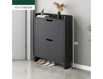 Schuhschrank Schuhregal mit 2 Klappen Schuhkipper 47x17x80 cm Schwarz