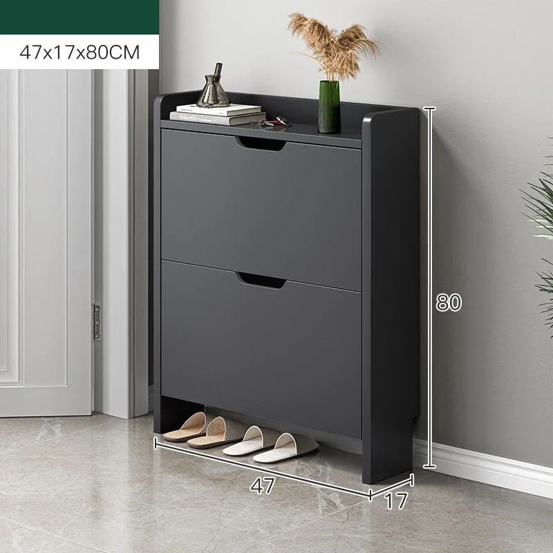 Schuhschrank Schuhregal mit 2 Klappen Schuhkipper 47x17x80 cm Schwarz