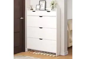 Schuhschrank Schuhregal mit 3 Klappen Schuhkipper 125x17x100 cm weiß