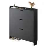Schuhschrank Schuhregal mit 3 Klappen Schuhkipper 99x17x115 cm Schwarz