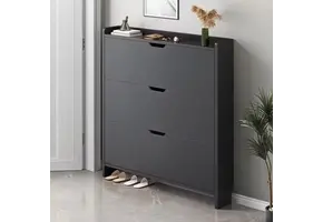 Schuhschrank Schuhregal mit 3 Klappen Schuhkipper 99x17x115 cm Schwarz