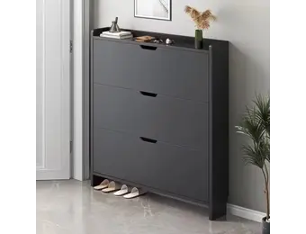 Schuhschrank Schuhregal mit 3 Klappen Schuhkipper 99x17x115 cm Schwarz