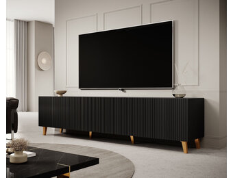 TV Board , TV Schrank , Modernes Design 201x42x51 cm Lattenmuster Schwarz