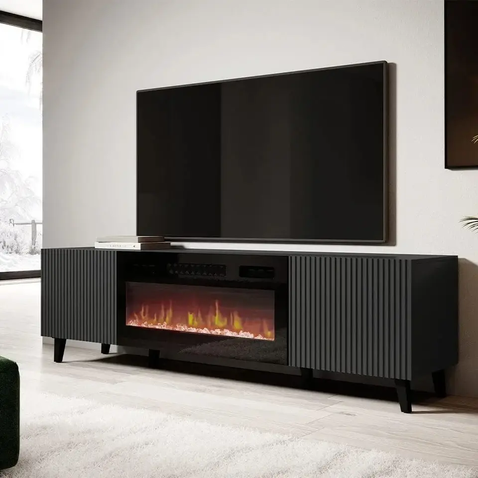 TV-Schrank Modernes Design mit elektrischem Kamin 181x42x50 cm Schwarz