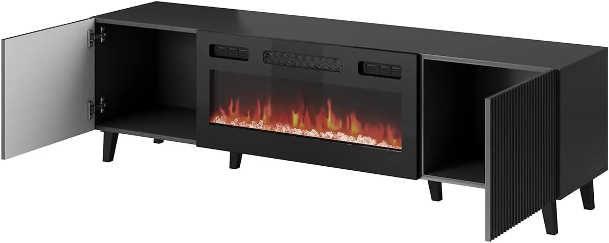 TV-Schrank Modernes Design mit elektrischem Kamin 181x42x50 cm Schwarz