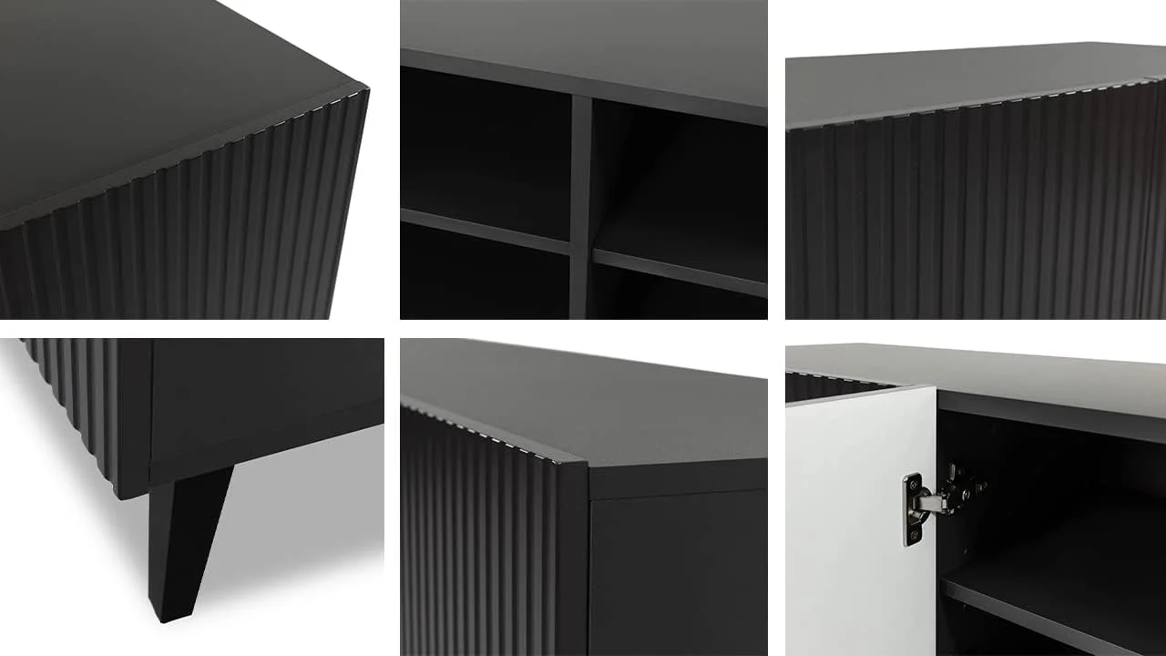 TV-Schrank Modernes Design mit elektrischem Kamin 181x42x50 cm Schwarz