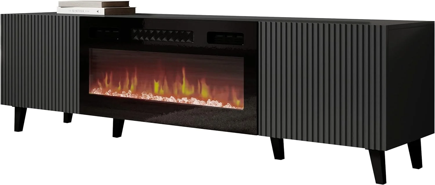 TV-Schrank Modernes Design mit elektrischem Kamin 181x42x50 cm Schwarz