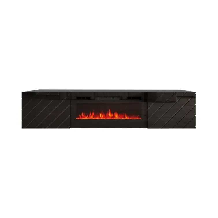 TV-Schrank Modernes Design mit elektrischem Kamin 183x34,5x37,3 cm Schwarz