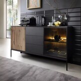 Sideboard mit Schubladen Haller - Kommode 154 cm mit Holzbeinen - 2 Türen, Lamellen, LED-Beleuchtung