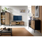 Sideboard mit Schubladen Haller - Kommode 154 cm mit Holzbeinen - 2 Türen, Lamellen, LED-Beleuchtung
