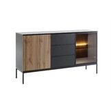 Sideboard mit Schubladen Haller - Kommode 154 cm mit Holzbeinen - 2 Türen, Lamellen, LED-Beleuchtung