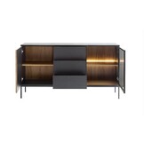 Sideboard mit Schubladen Haller - Kommode 154 cm mit Holzbeinen - 2 Türen, Lamellen, LED-Beleuchtung