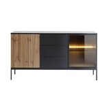 Sideboard mit Schubladen Haller - Kommode 154 cm mit Holzbeinen - 2 Türen, Lamellen, LED-Beleuchtung