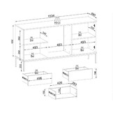 Sideboard mit Schubladen Haller - Kommode 154 cm mit Holzbeinen - 2 Türen, Lamellen, LED-Beleuchtung