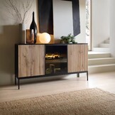 Sideboard 154 cm Haller - Holzbeinen, 3 Türen, Kommode mit Lamellen - LED-Beleuchtung - Loft Stil