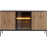 Sideboard 154 cm Haller - Holzbeinen, 3 Türen, Kommode mit Lamellen - LED-Beleuchtung - Loft Stil
