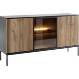 Sideboard 154 cm Haller - Holzbeinen, 3 Türen, Kommode mit Lamellen - LED-Beleuchtung - Loft Stil