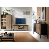 Sideboard 154 cm Haller - Holzbeinen, 3 Türen, Kommode mit Lamellen - LED-Beleuchtung - Loft Stil