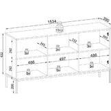 Sideboard 154 cm Haller - Holzbeinen, 3 Türen, Kommode mit Lamellen - LED-Beleuchtung - Loft Stil